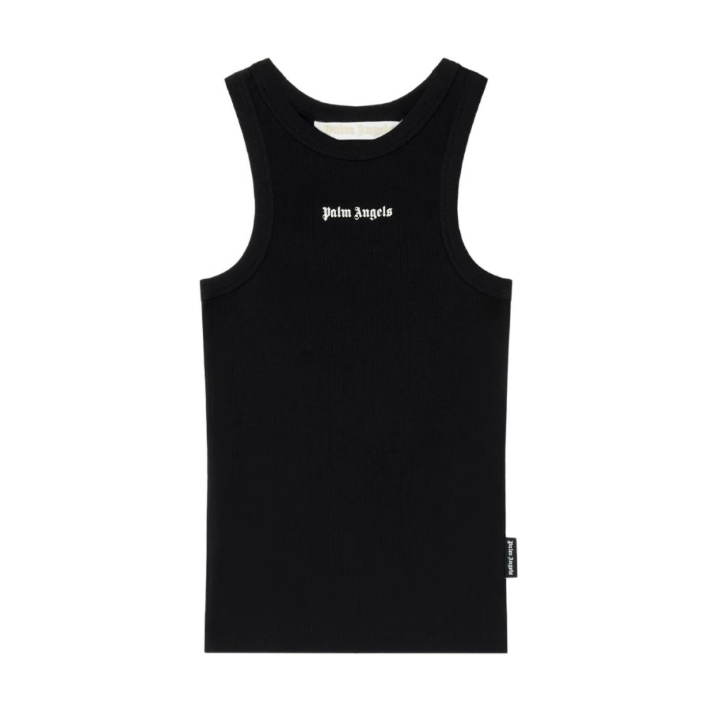 Palm Angels Women's Black Sleeveless Tops, M, Classic Logo Fitted Tank Top