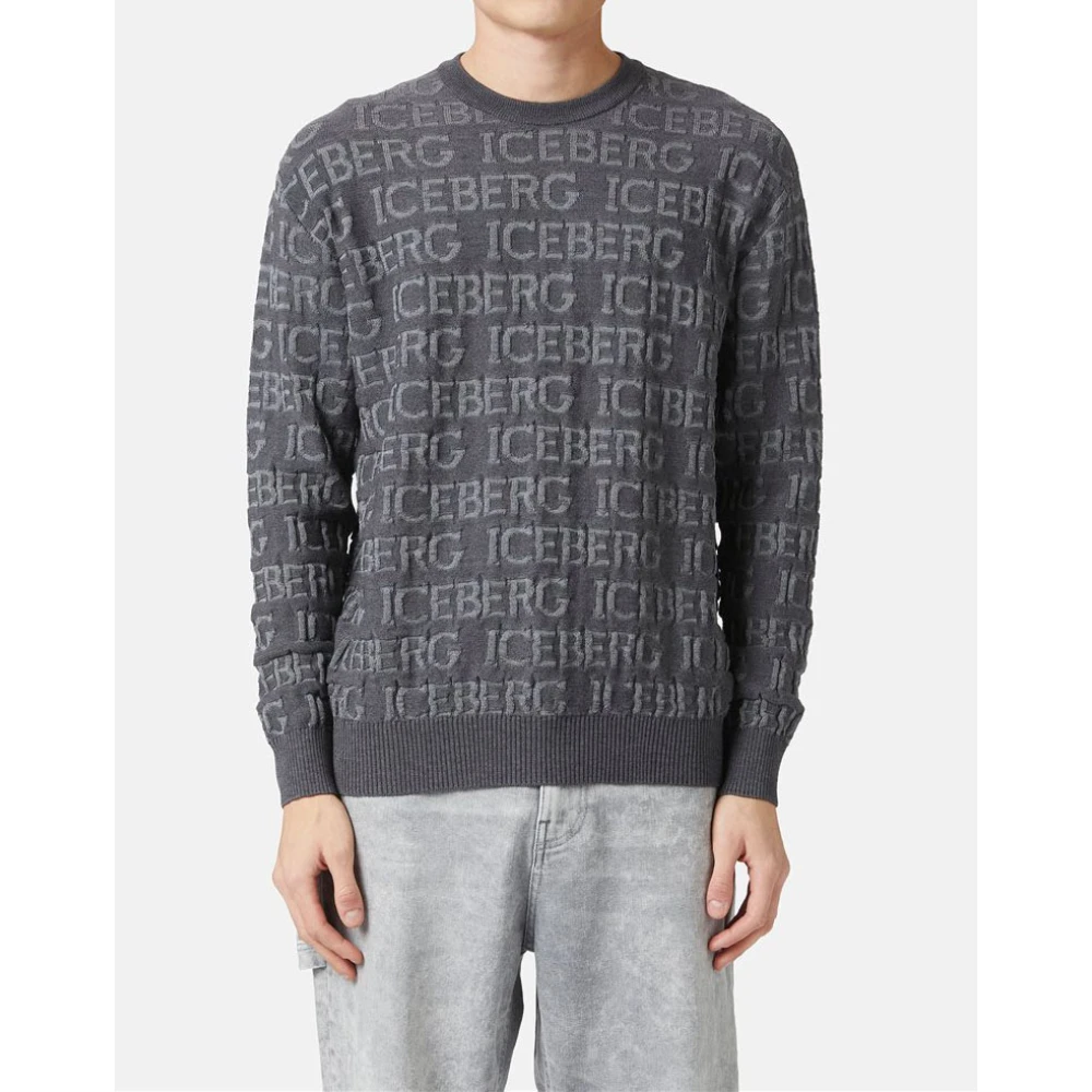 Iceberg Wollen trui met logo Gray Heren