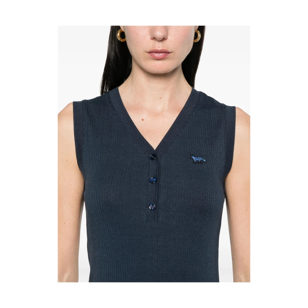 Maison Kitsuné Pruisisch Blauwe V-hals Mouwloze Jurk Blue Dames