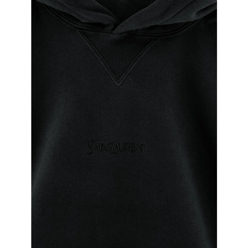 Saint Laurent Cotton Logo Hoodie Black Heren