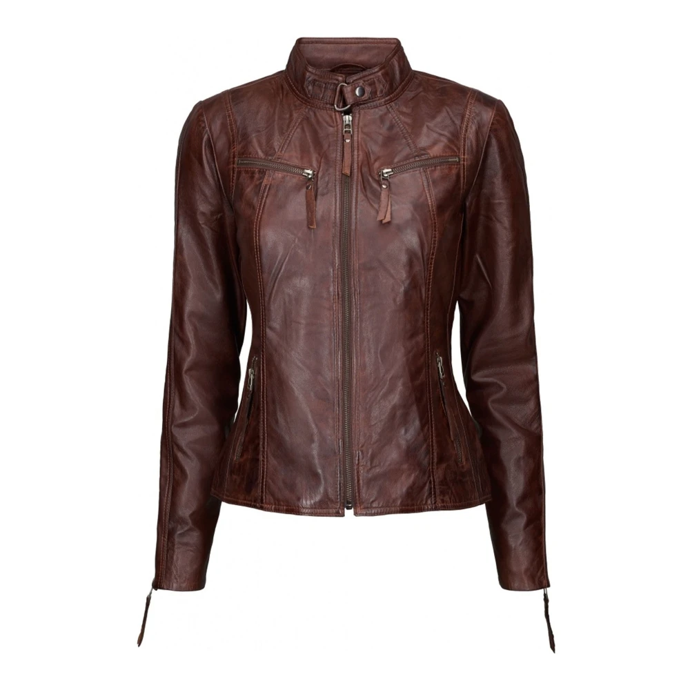 Btfcph Brown Antique Biker Jacket - Female - Leather Jackets - Xl - Jackets