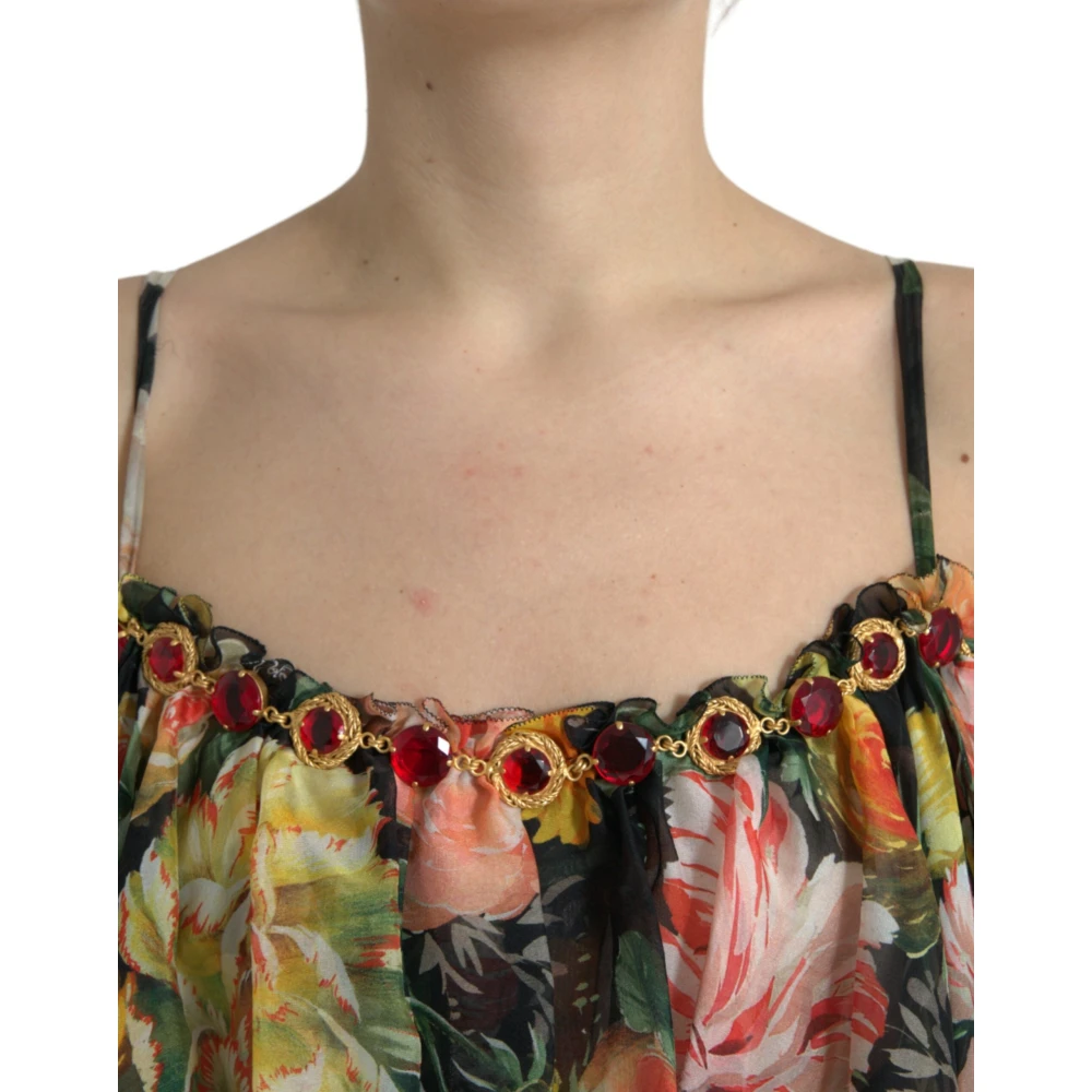 Dolce & Gabbana Zijden maxi-jurk met bloemenprint Multicolor Dames
