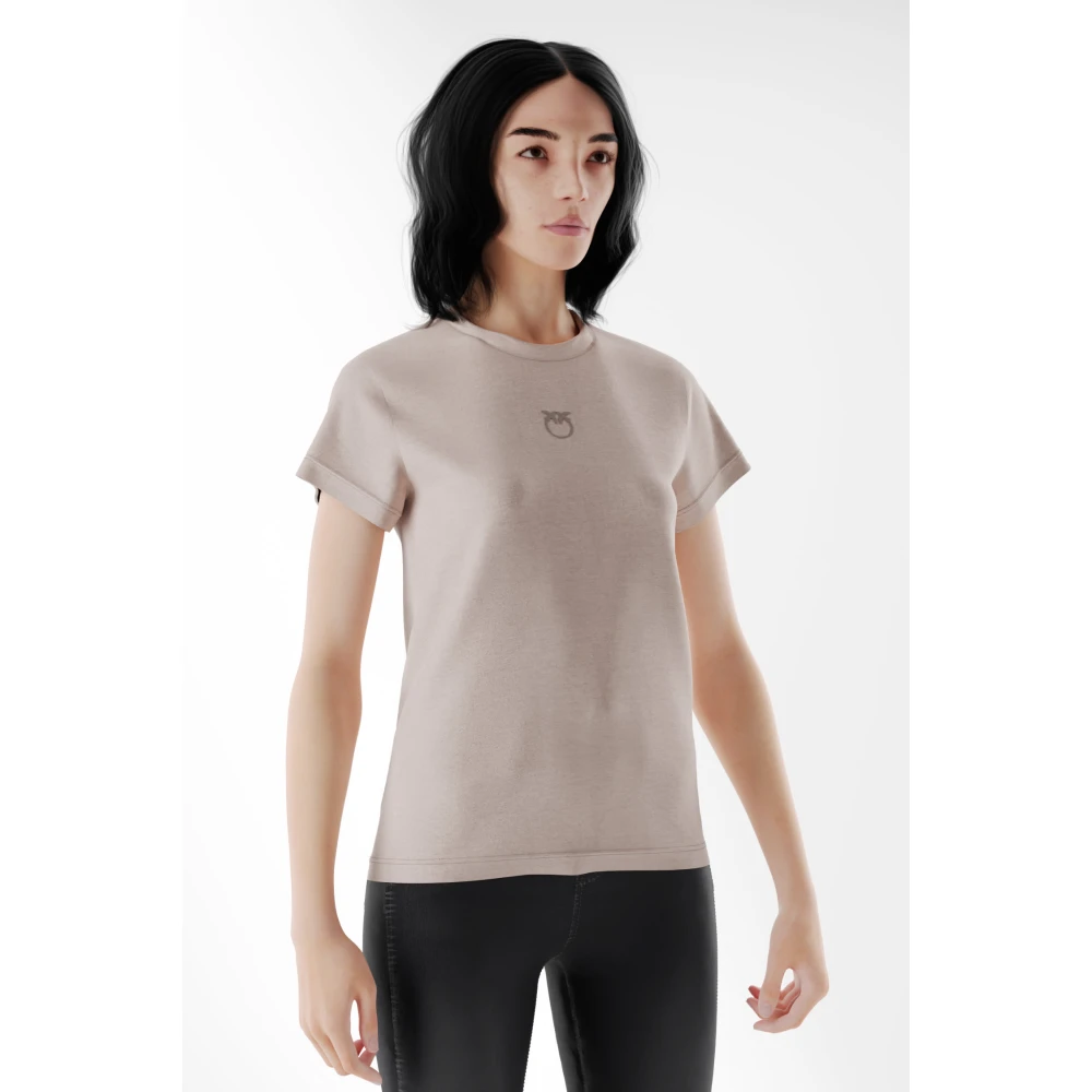 pinko Geborduurde Love Birds Korte Mouw Tee Pink Dames