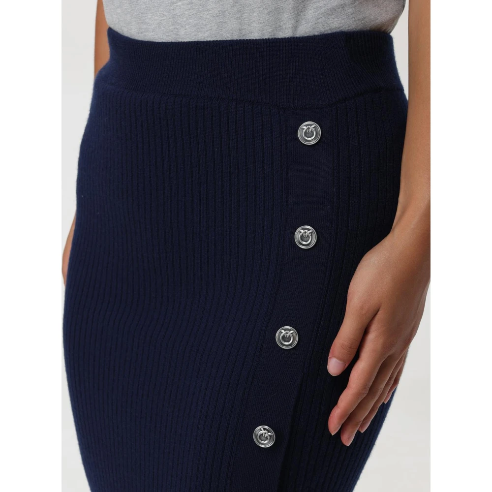 pinko Geribbelde Gebreide Midirok met Knoopdetail Blue Dames