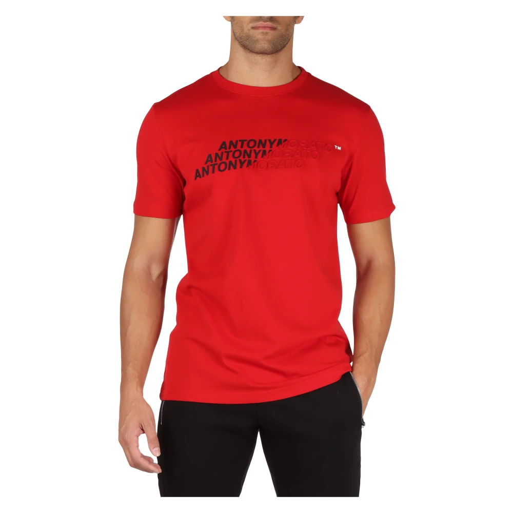 Antony Morato Slim Fit Katoenen T-shirt met Voorlogo Red Heren