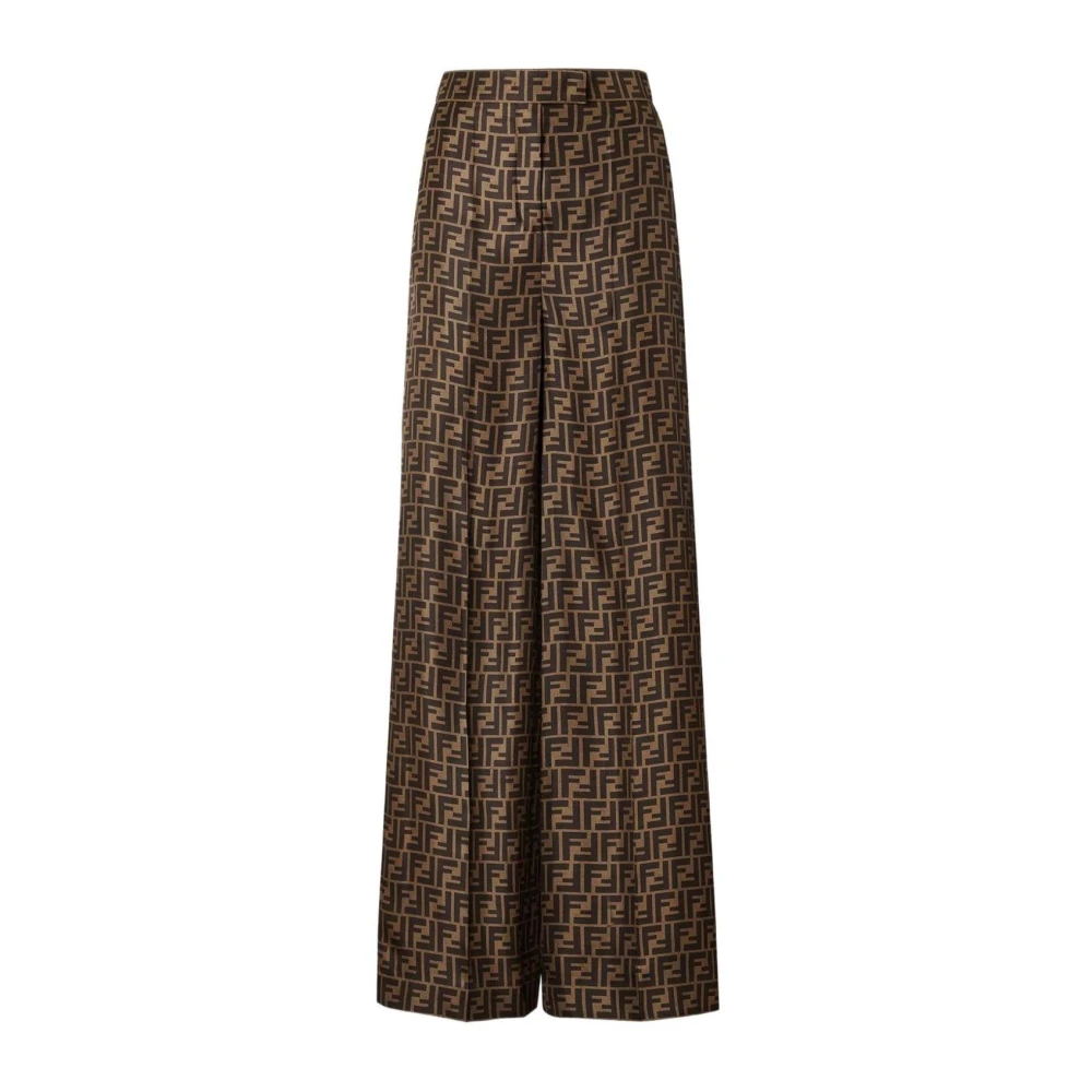 Fendi Vrouw Bruin Broeken Dames, S, Leer, Ff Twill Pants