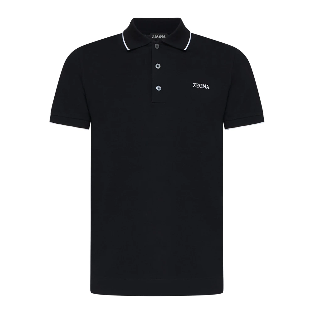 Ermenegildo Zegna Zwarte Polo Shirt met Logo Borduurwerk Black Heren