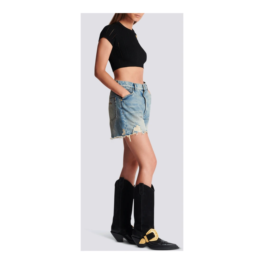 Balmain Fijngebreide top met 3 knopen Black Dames