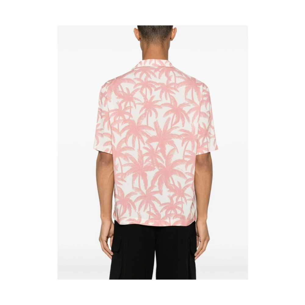 Palm Angels Off-White Overhemd met Palmboomprint Pink Heren