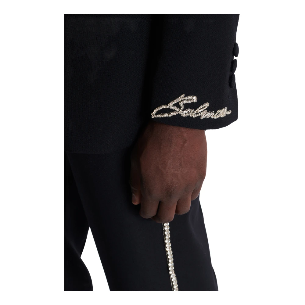 Balmain 1-button jas met geborduurde "Love Letter" kraag Black Heren