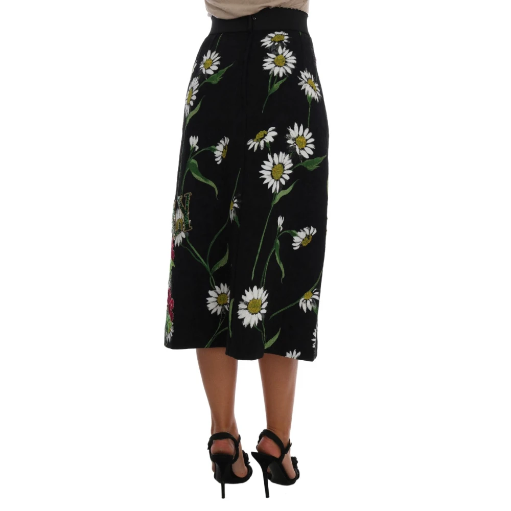 Dolce & Gabbana Zwarte Versierde Daisy Brocade Rok Black Dames