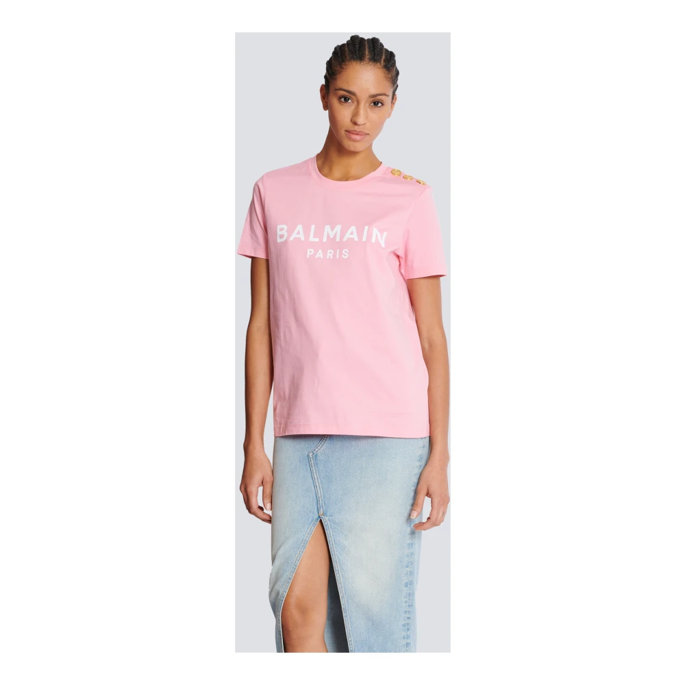 Balmain T-shirt met Parijs print Pink Dames