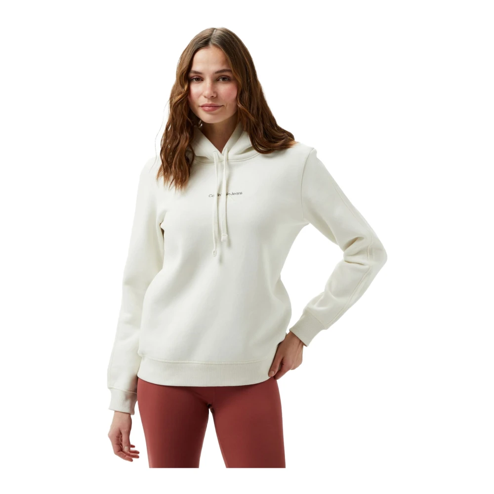 Calvin Klein Logo Katoenen Hoodie Beige White Dames