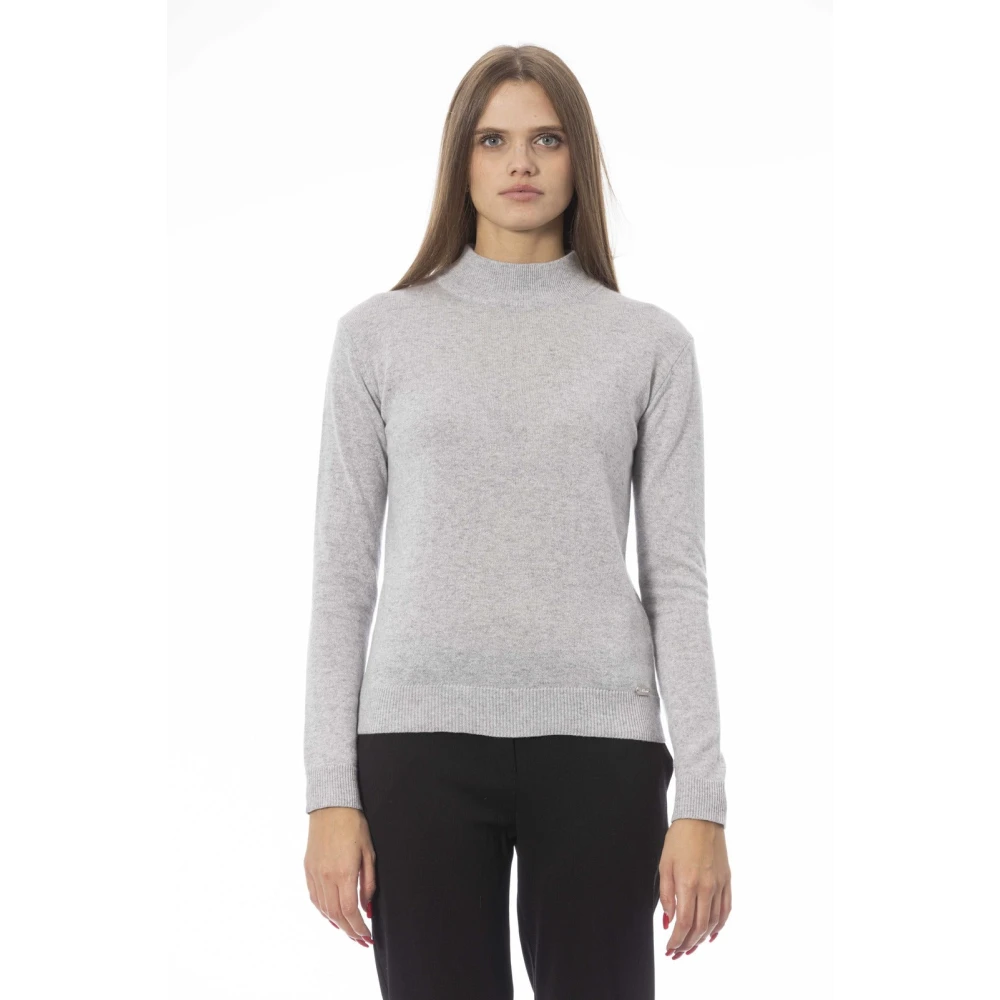 Baldinini Trendy Gebreide Trui met Monogramdetail Gray Dames