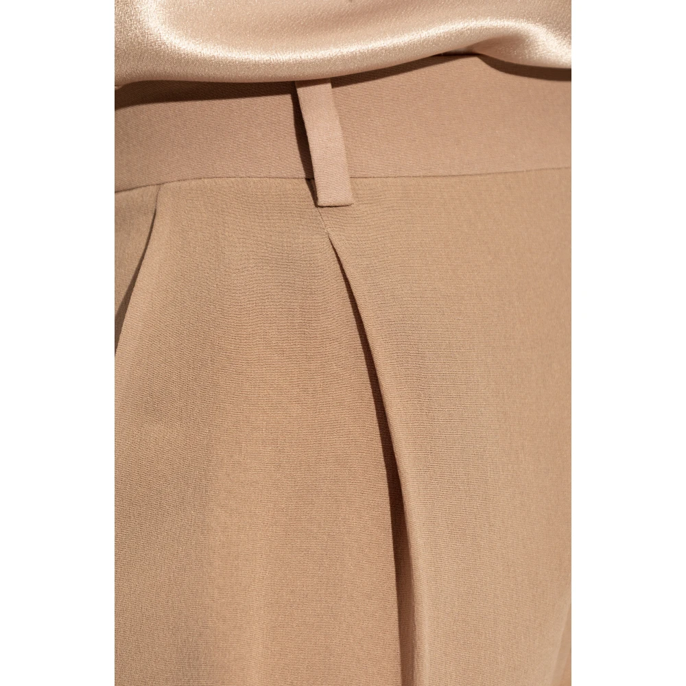 Saint Laurent Zijden Geplooide Broek Beige Dames