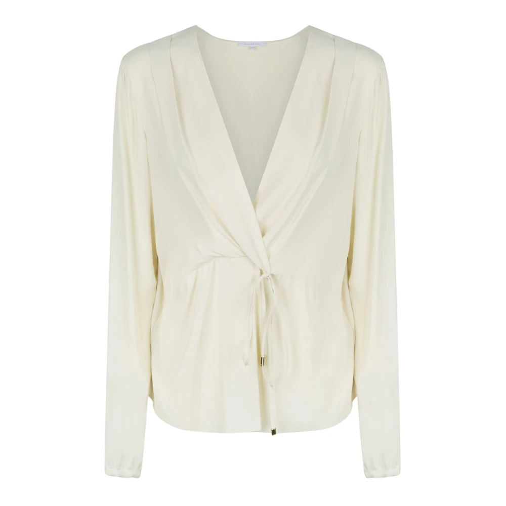 PATRIZIA PEPE Witte Blouse met V-Hals en Elastische Manchetten White Dames