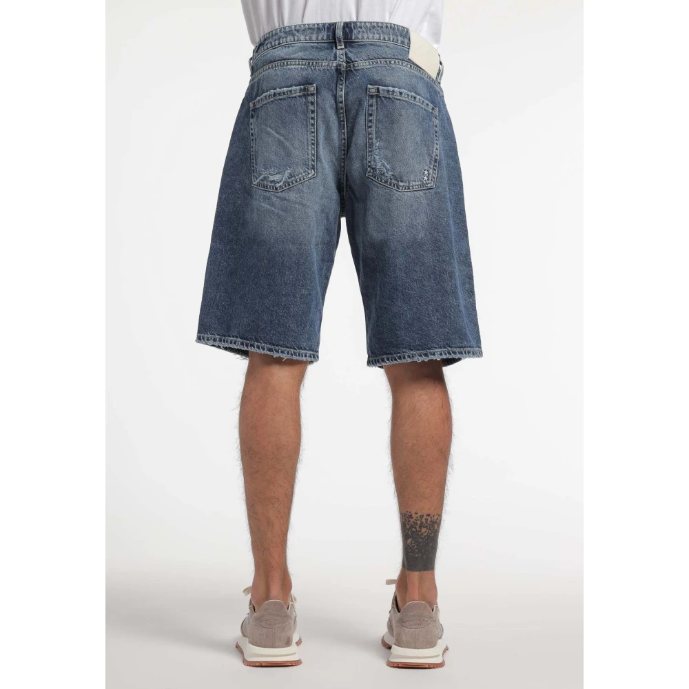 Icon Denim Bermuda Shorts met Medium Wassing en Gescheurde Details Blue Heren