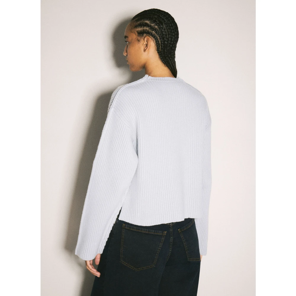 Marni Wollen Crewneck Trui Logo Stiksels Gray Dames