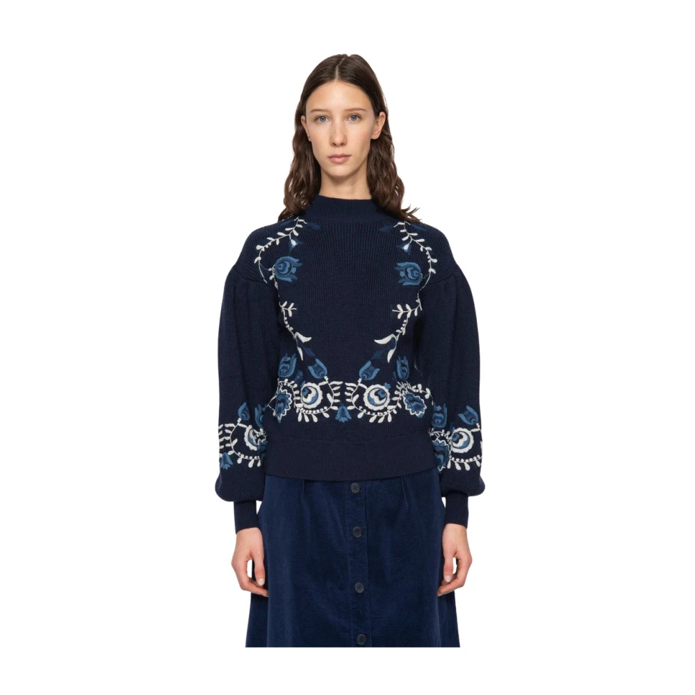 Sea NY Bloemen Geborduurde Trui Blue Dames