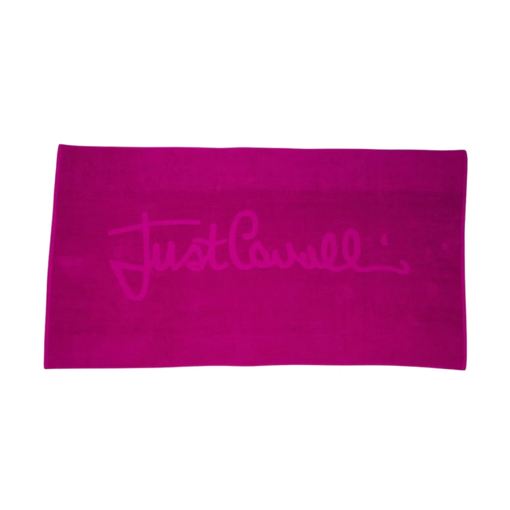 Just Cavalli Fuchsia Katoenen Strandhanddoek Logo Purple Unisex