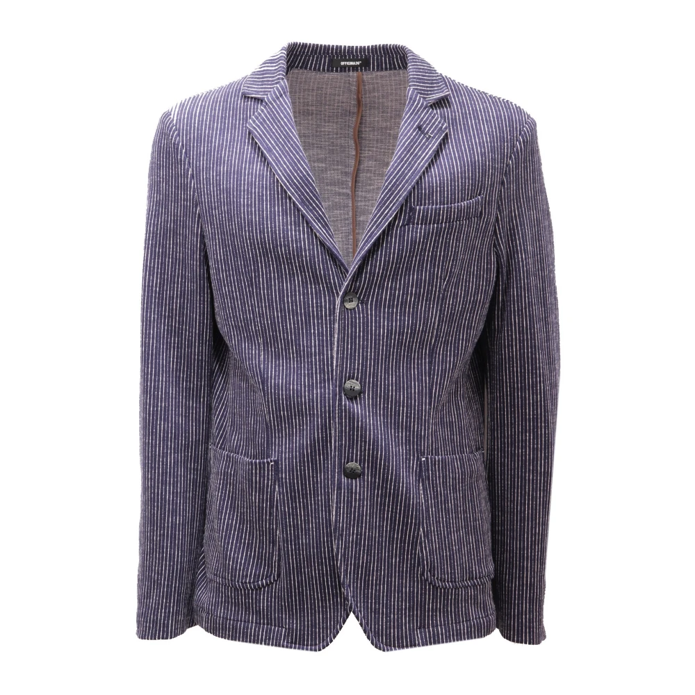 Officina36 Blue Blazers, Male, Xl, Striped Cotton Jacket