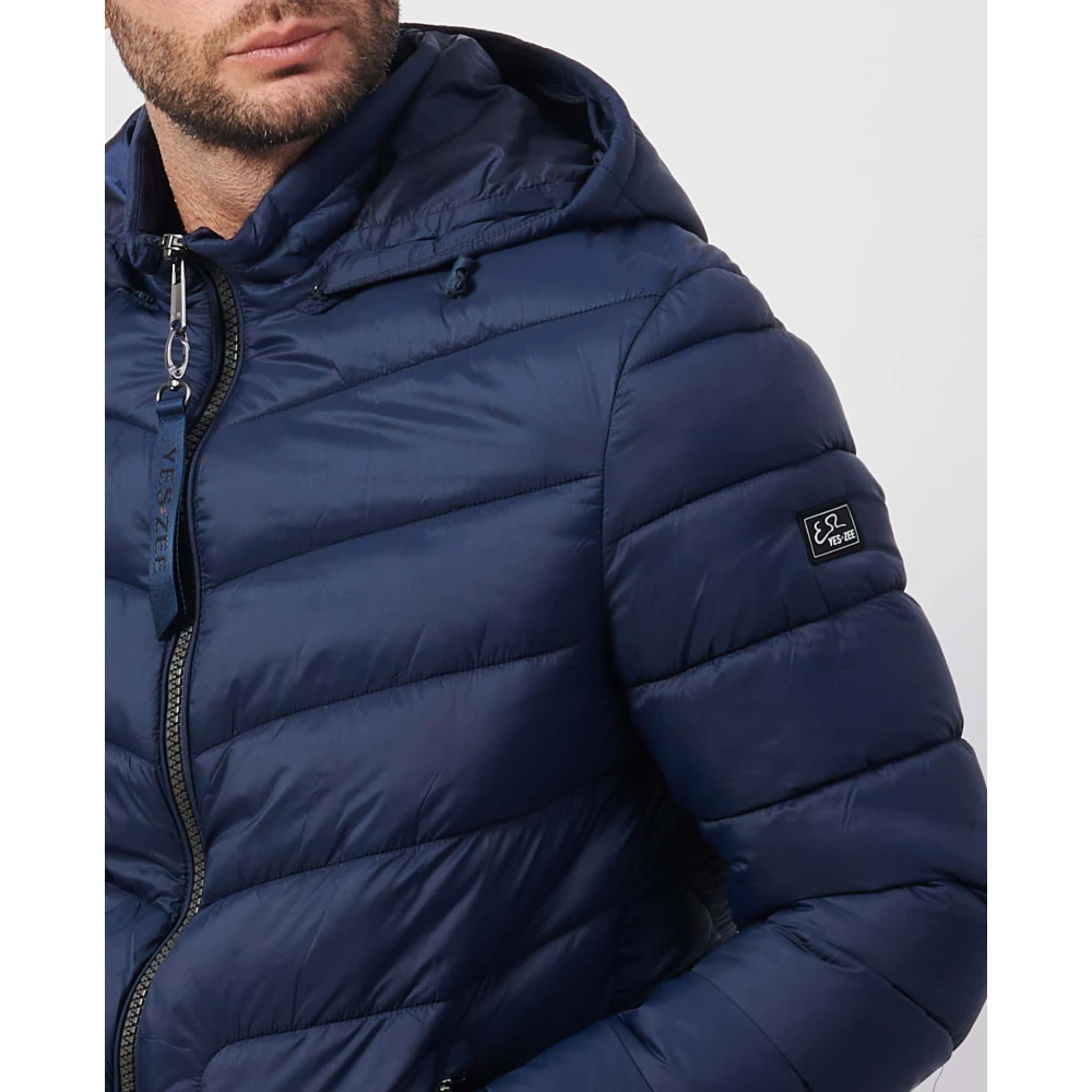 YES ZEE Blauwe Gewatteerde Hooded Ritsjas Blue Heren