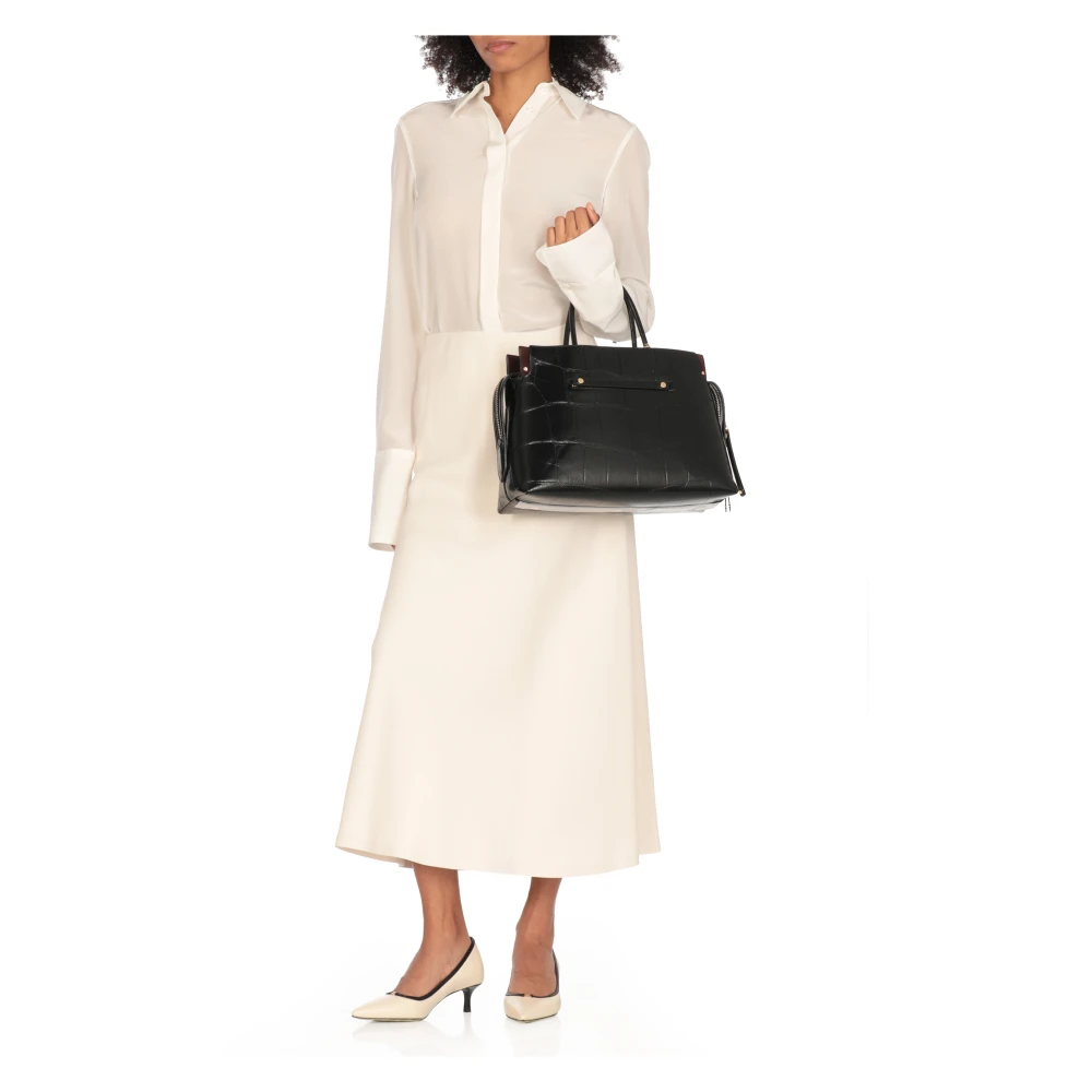 TORY BURCH Zwarte leren handtas met handvatten Black Dames