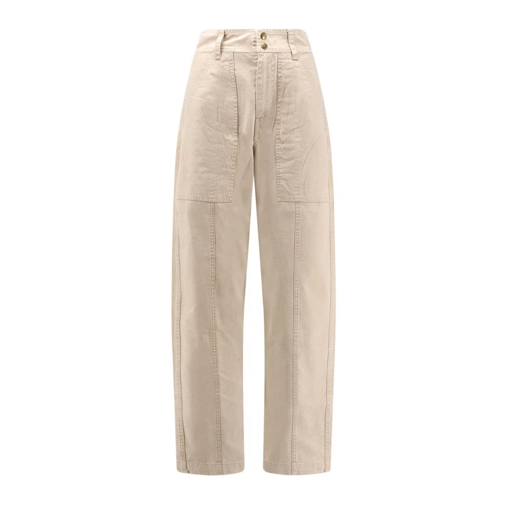 Marant Étoile Women's Beige Loose Fit Jeans, Xs, Trousers With Button Closure