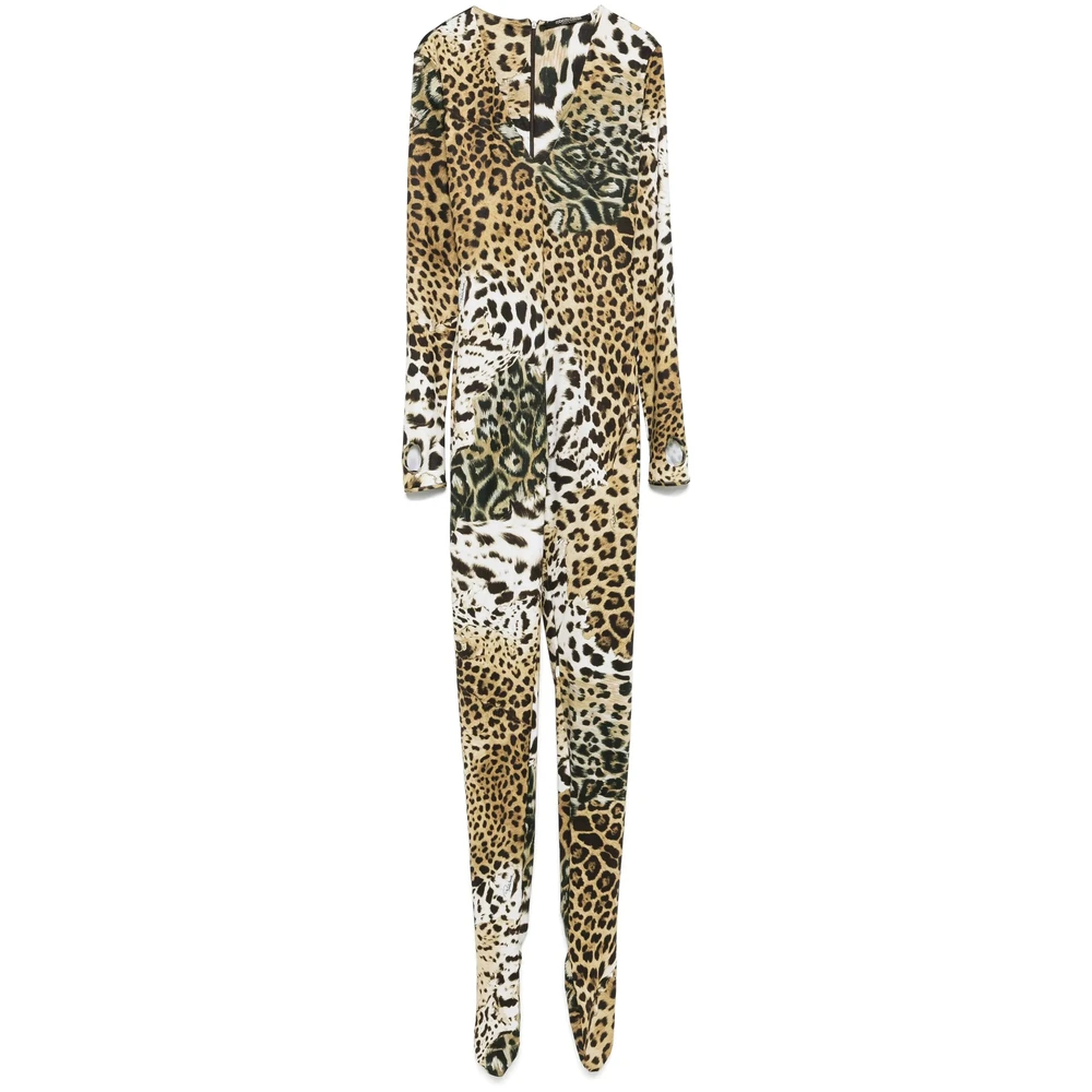 Roberto Cavalli Zwart Geel V-Hals Jumpsuit Lange Mouwen Multicolor Dames