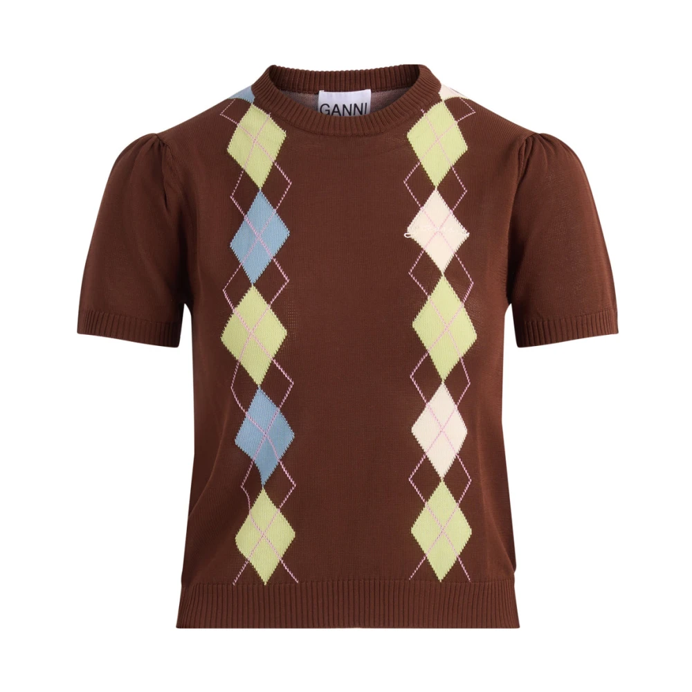 Ganni , T-Shirts, Female, Brown, Xs, T-Shirts