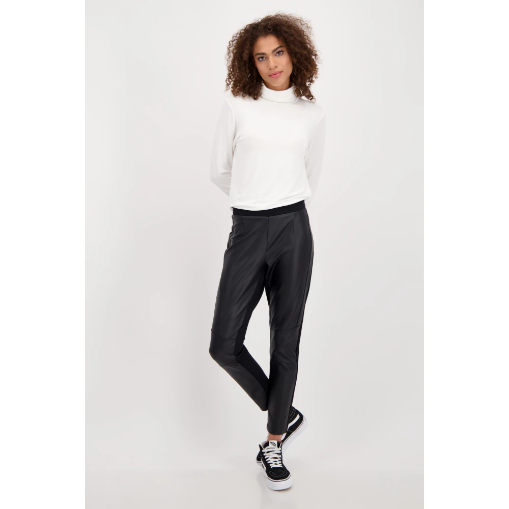 monari Slim Fit Jersey en Lederlook Broek Black Dames