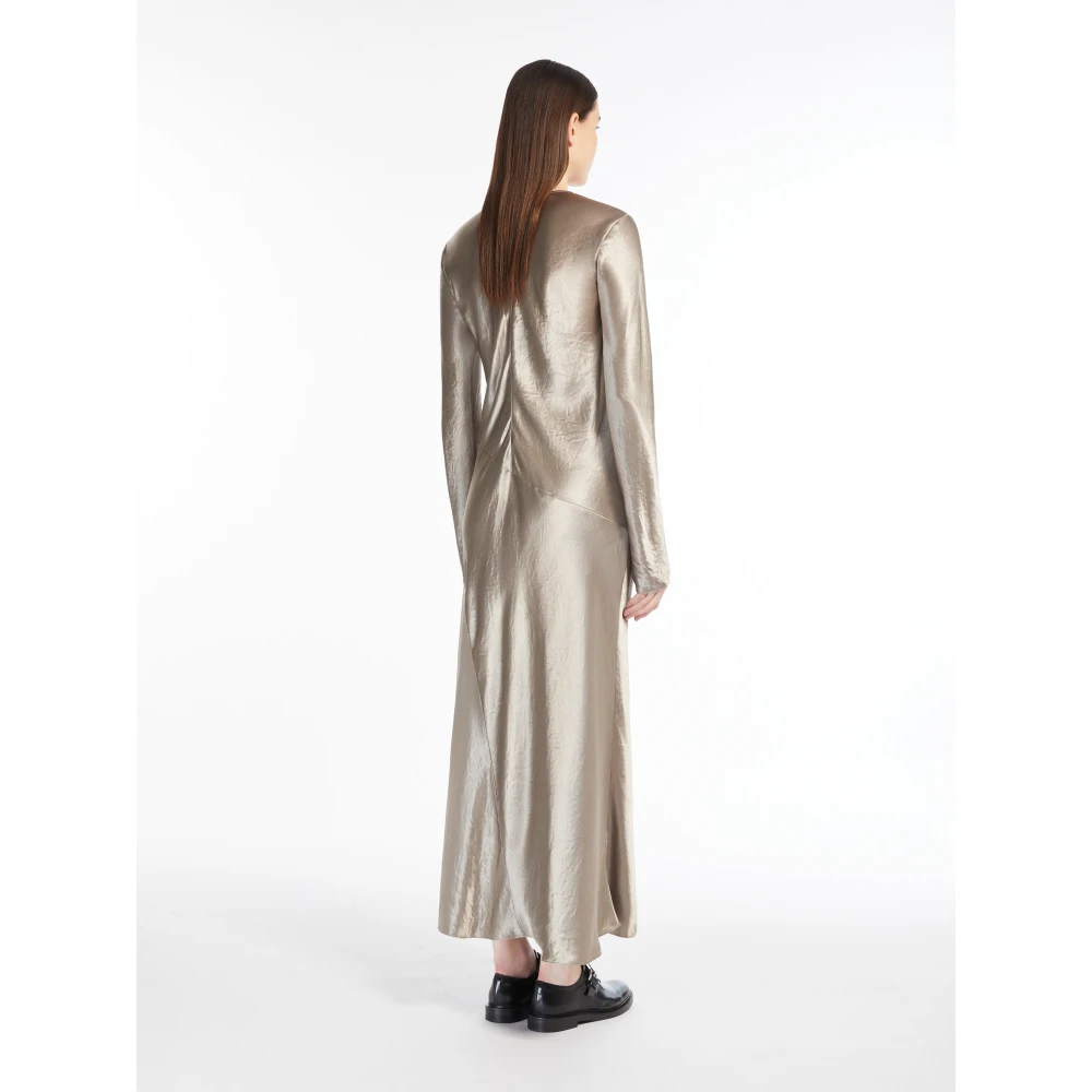 Max Mara Satijnen Jurk met Lange Mouwen Beige Dames