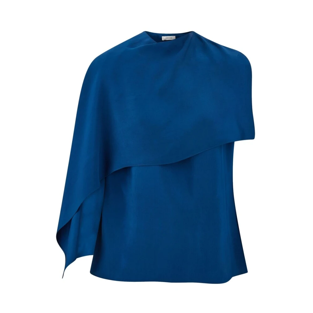 Salvatore Ferragamo Teal Blue Cape Design Asymmetric Top Blue Dames