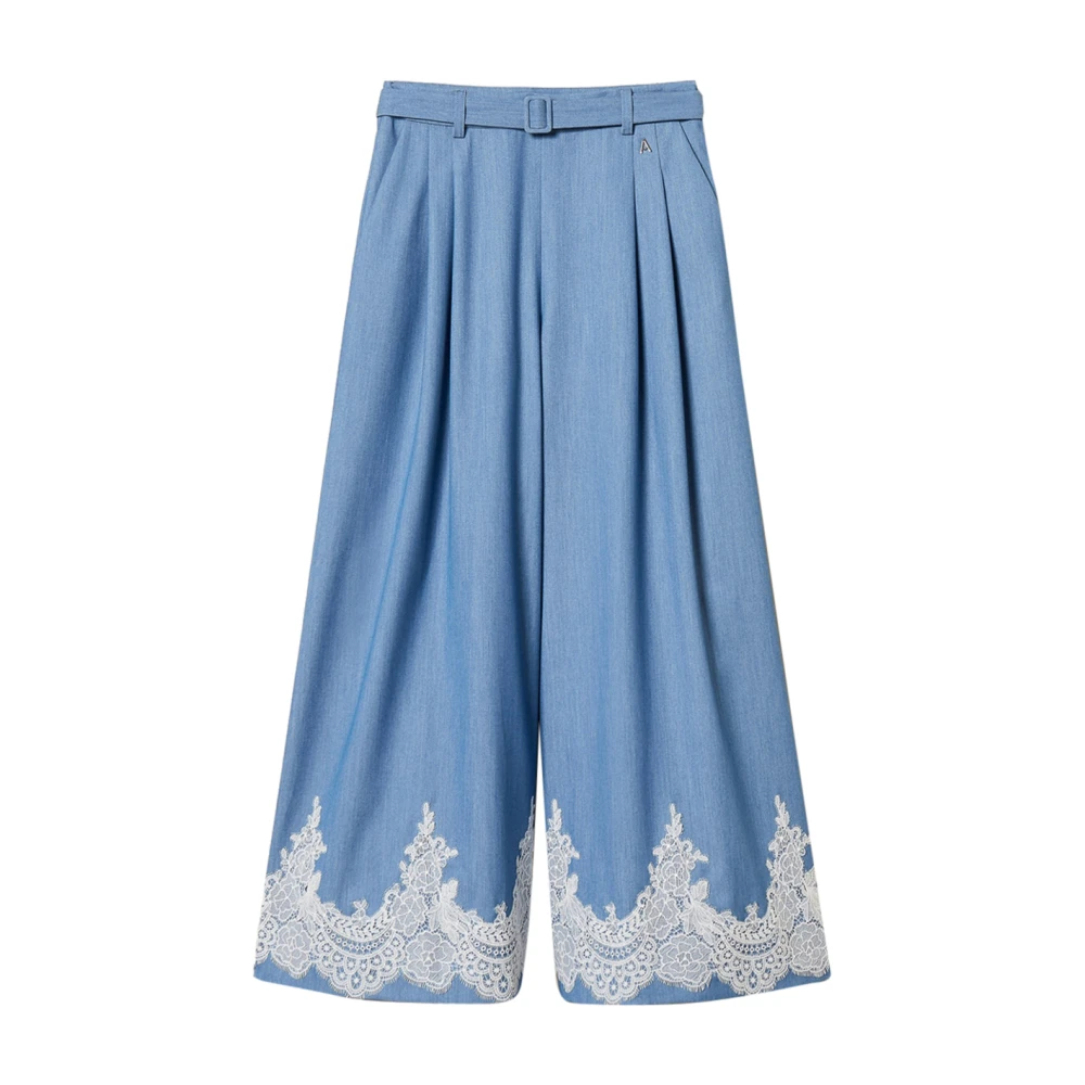 Actitude Vrouw Blauw Broeken Dames, L, Palazzo Broek Met Kant En Riem