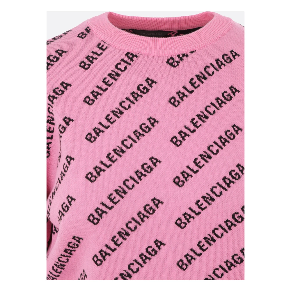 Balenciaga Roze Logo Jacquard Cropped Sweater Pink Dames