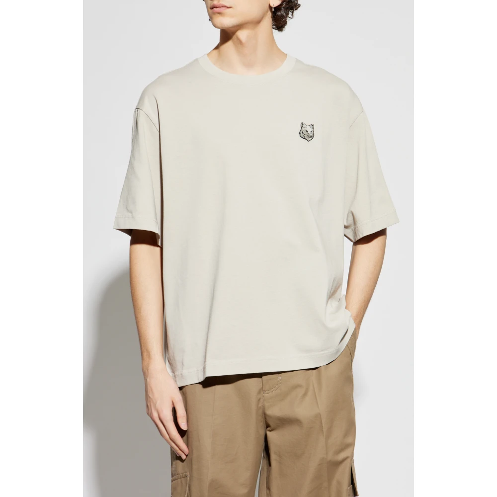Maison Kitsuné T-shirt met logo Beige Heren