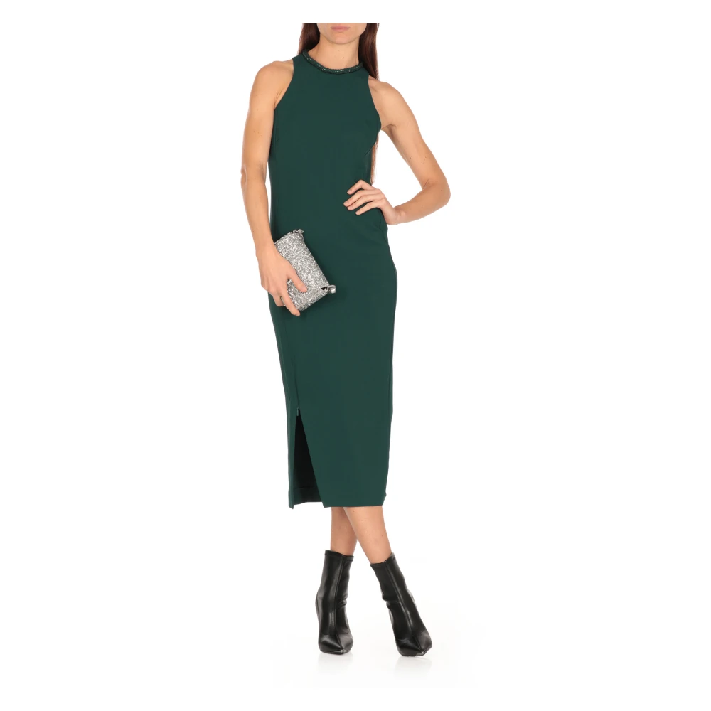 pinko Groene Viscose Jurk met Strass Detail Green Dames