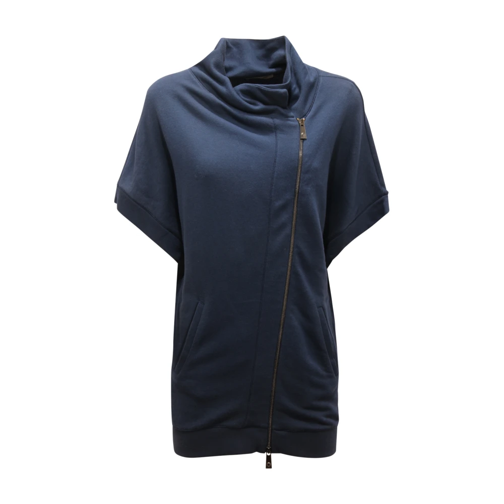 Pinko Women's Blue Atena Short-Sleeve Sweatshirt - Zip-Throughs - S - Sweatshirts & Hoodies
