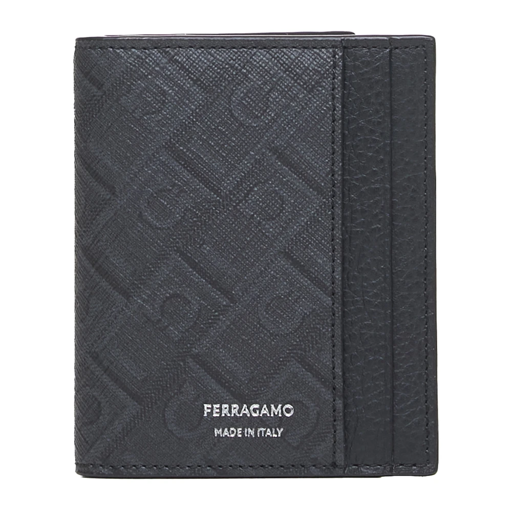 Ferragamo Men's Black Wallets & Cardholders, One Size, Bi-Fold Wallet With Silver Logo