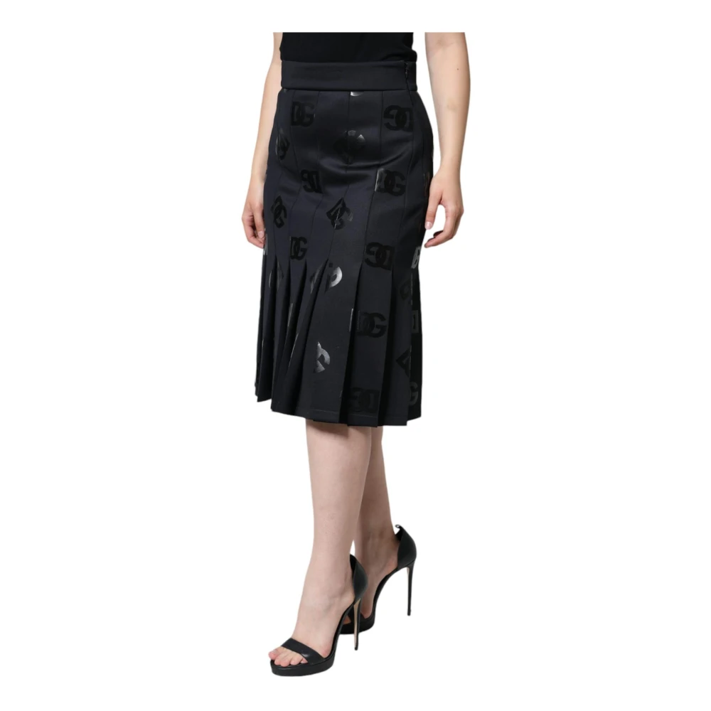 Dolce & Gabbana Zwarte Geplooide Midi Rok Ritssluiting Black Dames