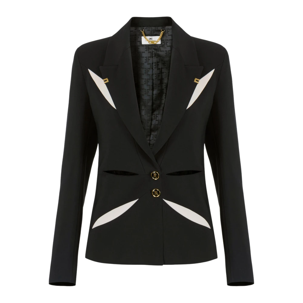 Elisabetta Franchi Black Giacca In Crêpe Leggero Con Cut-Out Bicolore - Female - Blazers - 2XL - Jackets