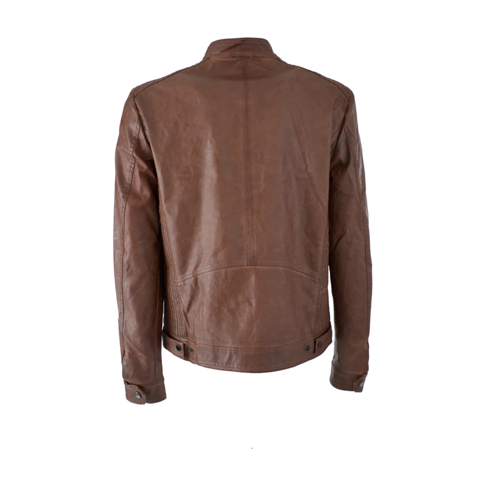 YES ZEE Bruine leren jas voor mannen Brown Heren