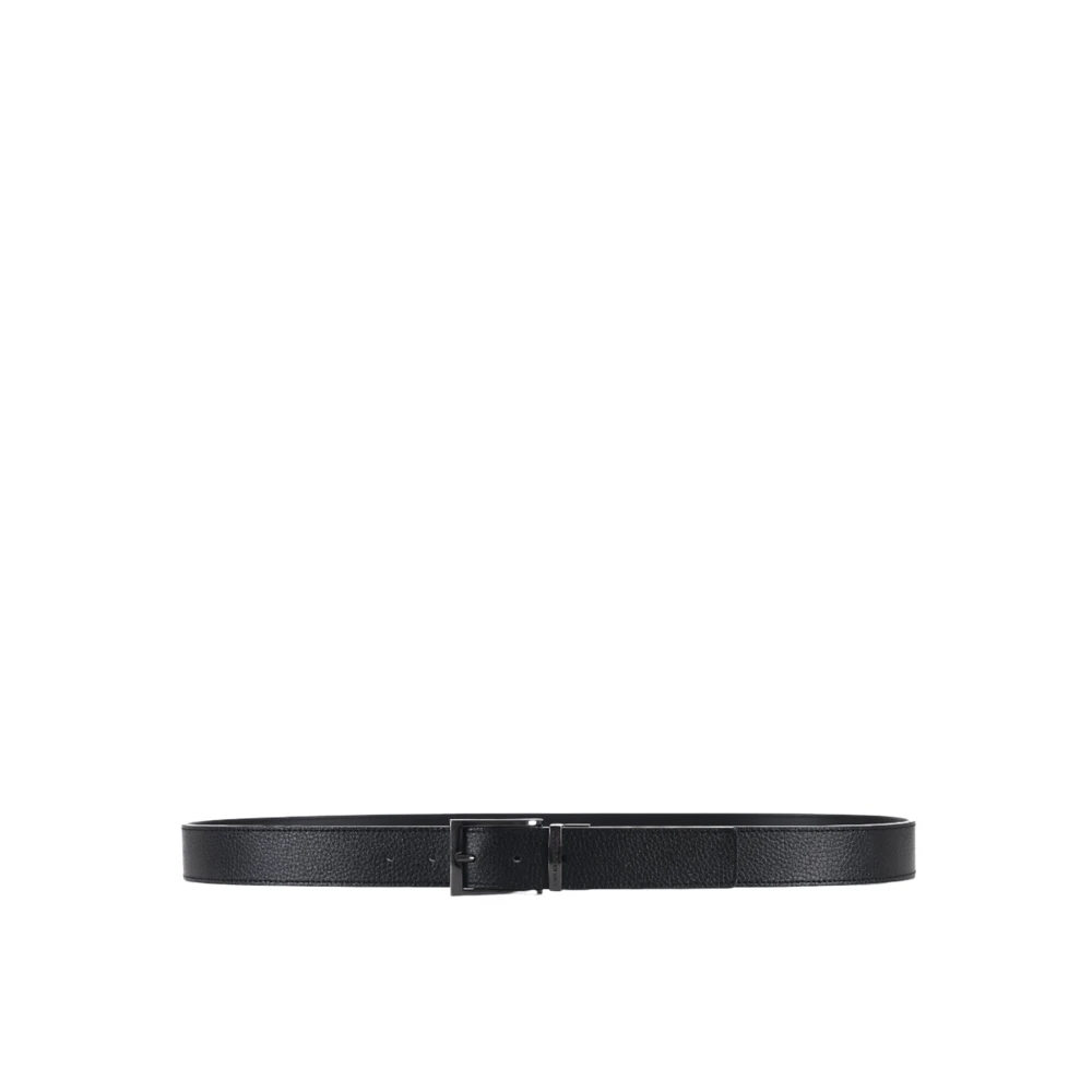 Emporio Armani Omkeerbare Leren Riem Zwart Gunmetal Gesp Black Heren