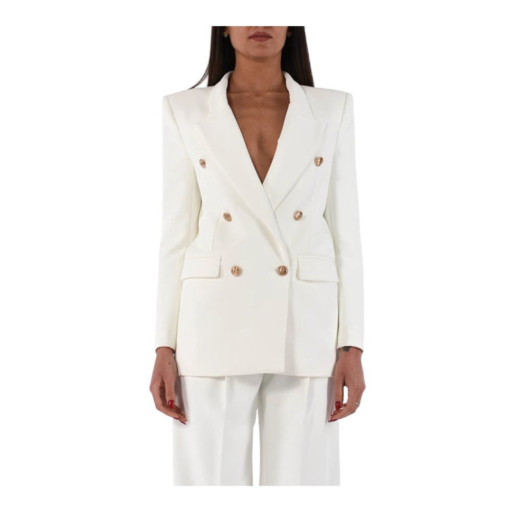 Elisabetta Franchi Gouden knoop Crêpe Jas White Dames