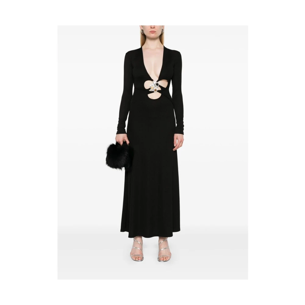 Christopher Esber Zwarte V-hals Ring Detail Jurk Black Dames