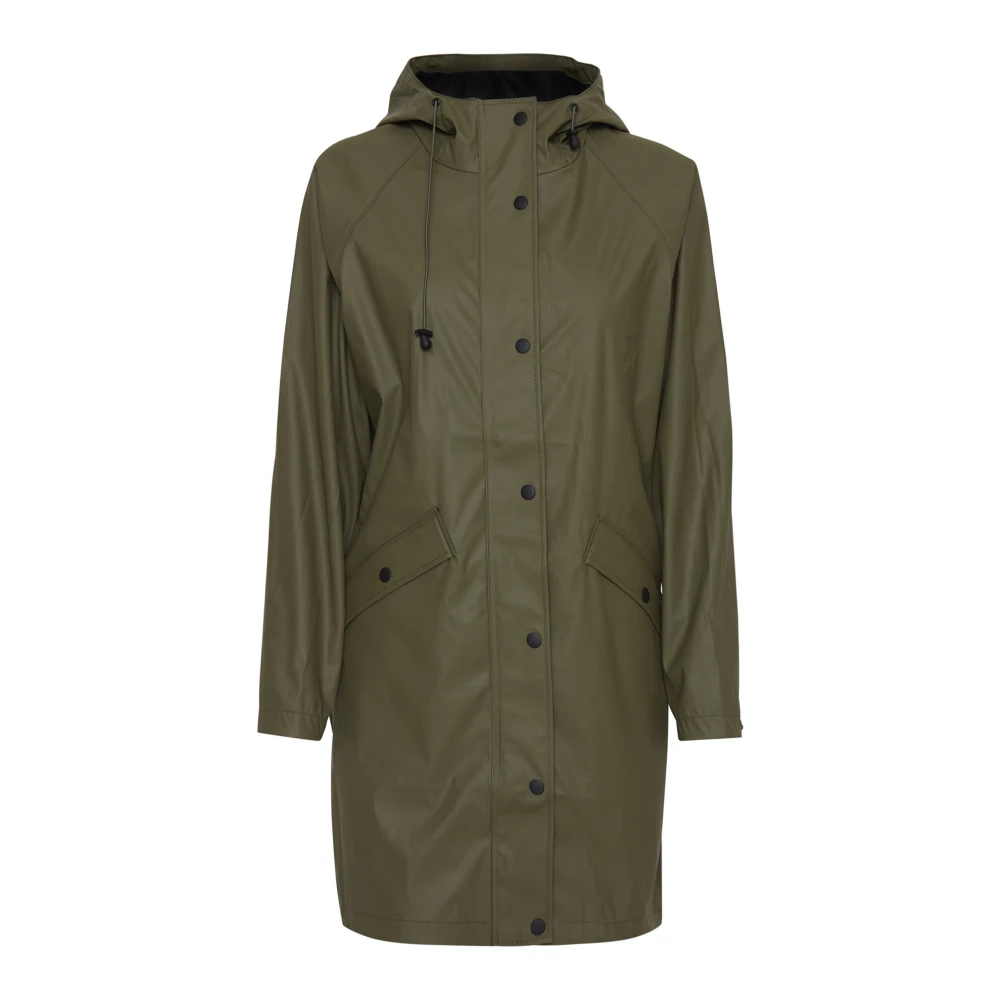 Ichi Women's Green Stylish Jacket With Adjustable Hood - Parkas - M - Coats