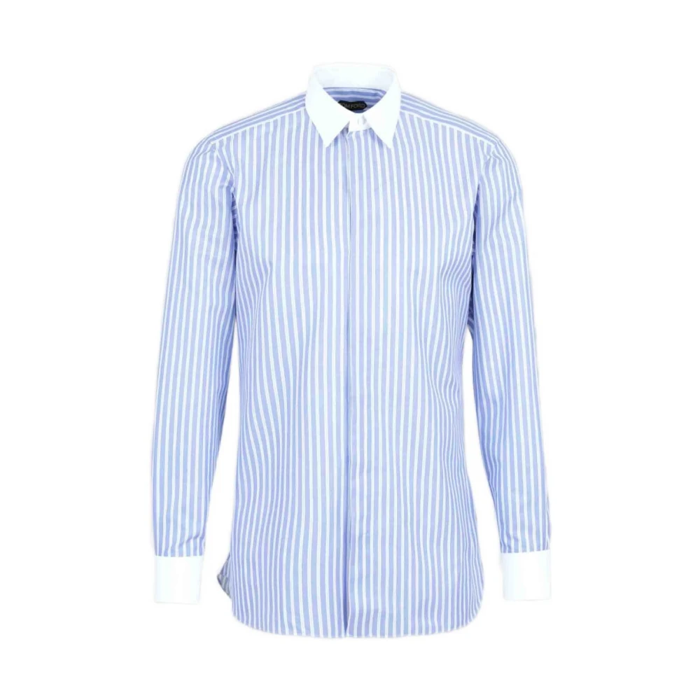Tom Ford Men's Blue Casual Shirts, Xl, Wide Stripe Classic Fit Shirt