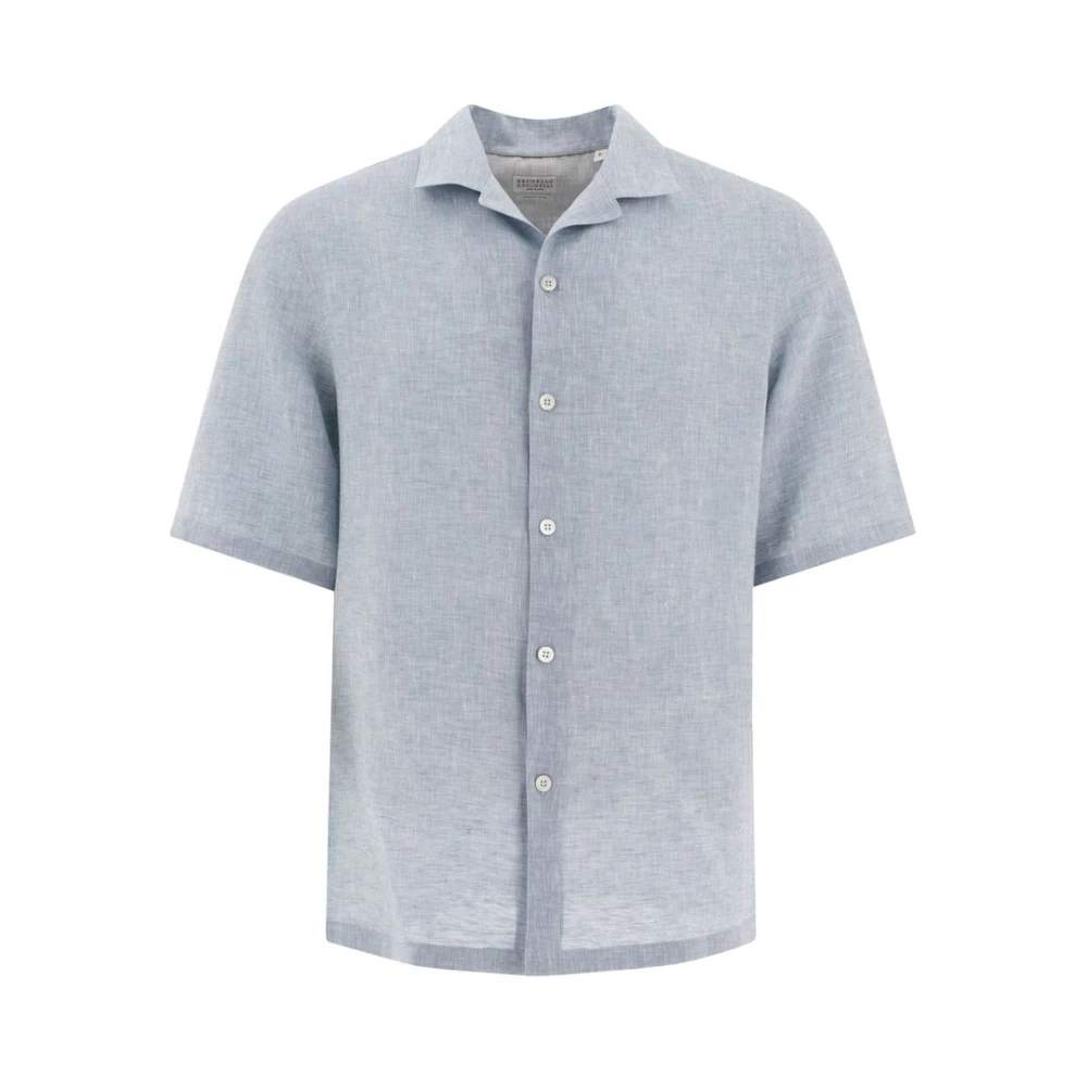 BRUNELLO CUCINELLI IJsblauw Cubaanse kraag overhemd Blue Heren