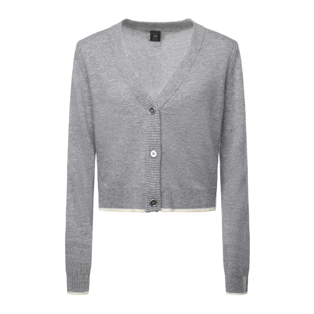 Pinko Women's Gray Grey Merino Cashmere Jumper Ribbed Cuffs - Cardigans - M - Knitwear
