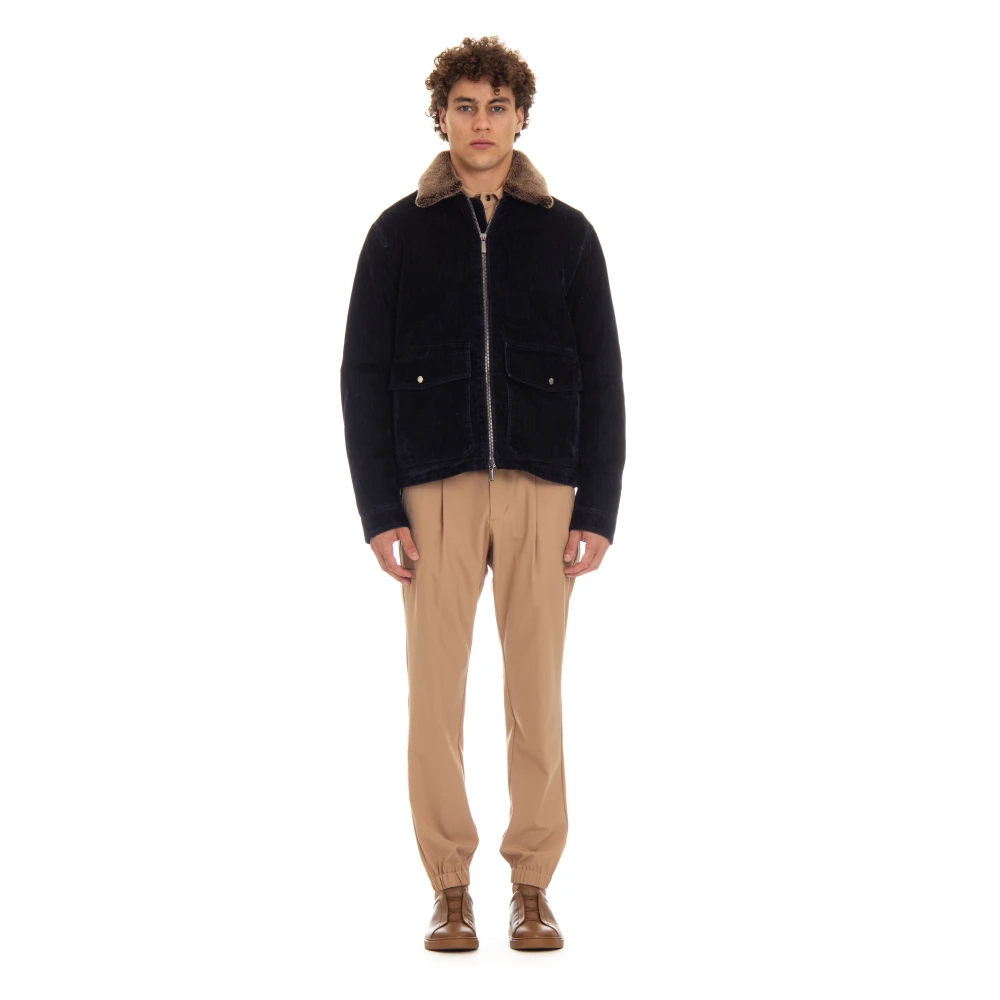 Moorer Blauwe Zip Jas met Afneembare Shearling Kraag Blue Heren